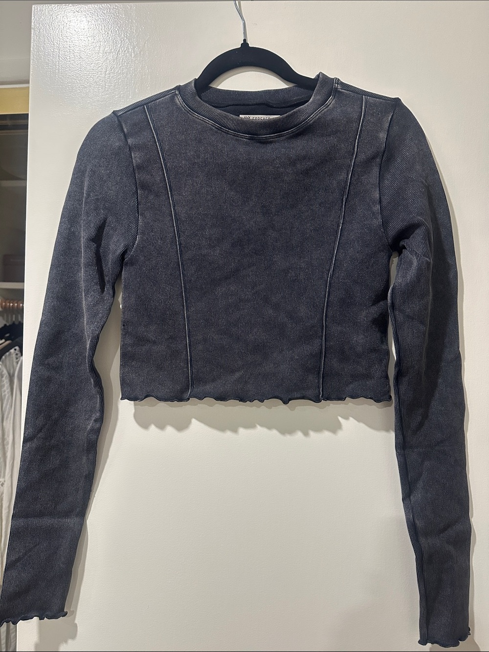 Forever 21 Washed Charcoal Cropped Long Sleeve Top